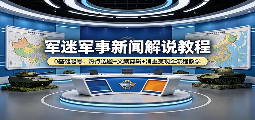 军迷军事新闻解说教程：0基础起号，热点选题+文案剪辑+消重变现全流程教学-轻创星球网