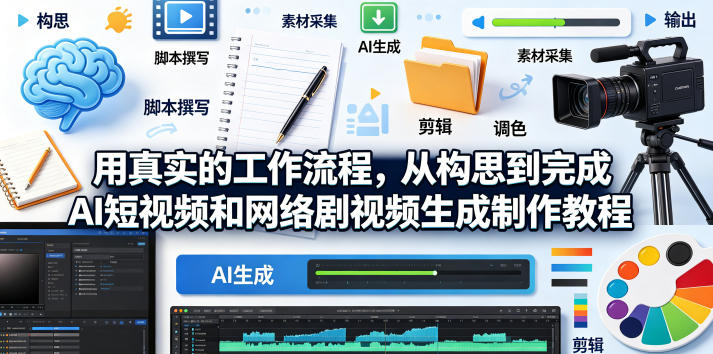 用真实的工作流程，从构思到完成AI短视频和网络剧视频生成制作教程-中英字幕-轻创星球网