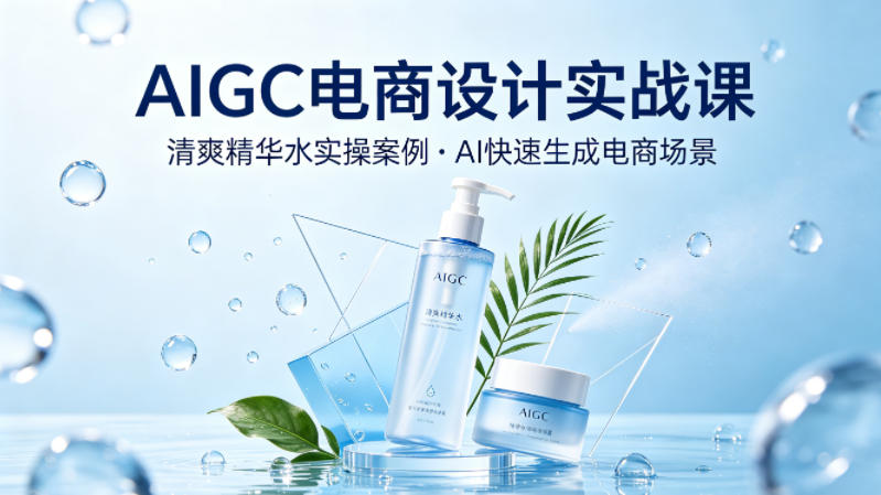 AIGC电商设计实战课，以清爽精华水为实操案例，教你用AI快速生成电商场景-轻创星球网
