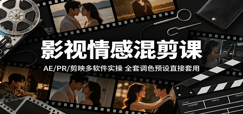 影视情感混剪课：AE/PR/剪映多软件实操，全套调色预设直接套用-轻创星球网