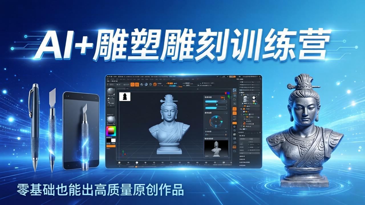 AI+雕塑雕刻训练营：从AI创作、大模型训练到3D雕刻 + 渲染，零基础也能出高质量原创作品-轻创星球网