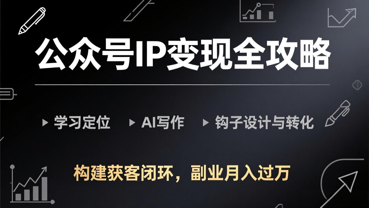 公众号IP变现全攻略-更新，学习定位、AI写作、钩子设计与转化，构建获客闭环，副业月入过万-轻创星球网