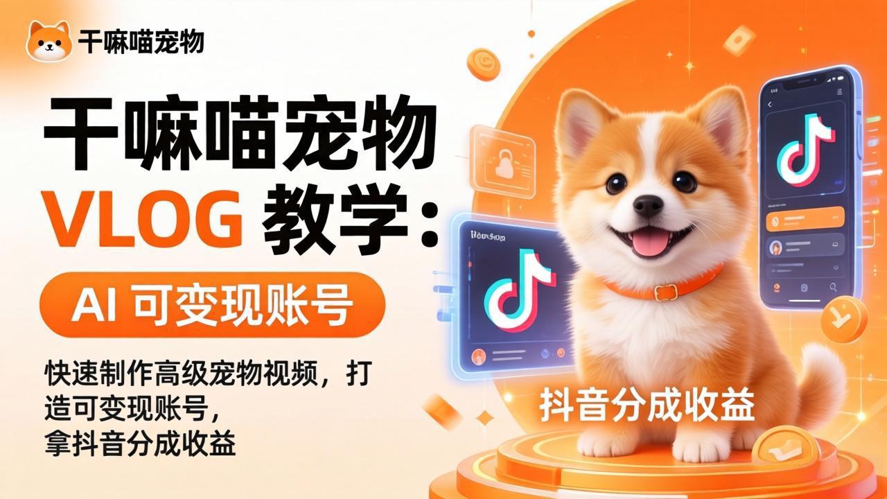 干嘛喵宠物 VLOG 教学：AI 快速制作高级宠物视频，打造可变现账号，拿抖音分成收益-轻创星球网