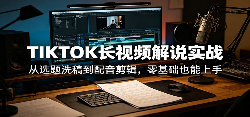 TIKTOK长视频解说实战：从选题洗稿到配音剪辑，零基础也能上手-轻创星球网