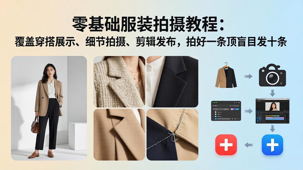 零基础服装拍摄教程：覆盖穿搭展示、细节拍摄、剪辑发布，拍好一条顶盲目发十条-轻创星球网