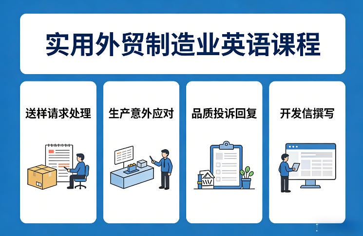 实用外贸制造业英语课程，教你专业处理送样请求、应对生产意外、回复品质投诉、撰写开发信等-轻创星球网