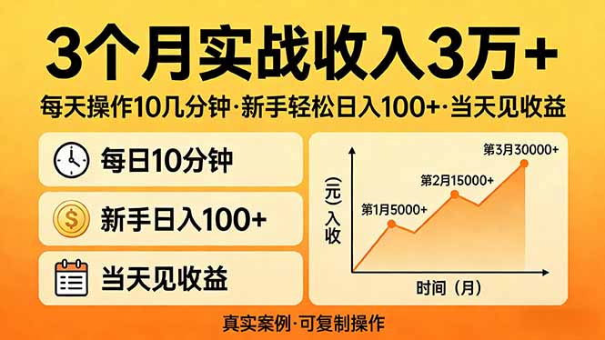 3个月实战收入3万+，每天操作10几分钟，新手轻松日入100+，当天见收益-轻创星球网