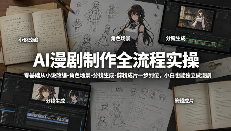 AI漫剧制作全流程实操，零基础从小说改编-角色场景-分镜生成-剪辑成片一步到位，小白也能独立做漫剧-轻创星球网