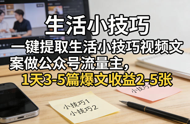 一键提取生活小技巧视频文案做公众号流量主，1天3-5篇爆文收益2-5张-轻创星球网