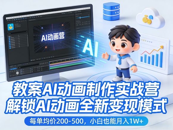 教案AI动画制作实战营，解锁AI动画全新变现模式，每单均价200-500，小白也能月入1W+-轻创星球网