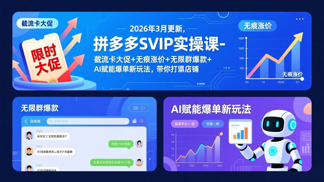 拼多多SVIP实操课-26年3月，截流卡大促+无痕涨价+无限群爆款+AI赋能爆单新玩法，带你打爆店铺-轻创星球网
