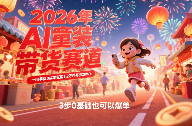 AI童装新春带货赛道，一部手机0成本狂销1.2万件喜提20W+，3步0基础也可以爆单-轻创星球网