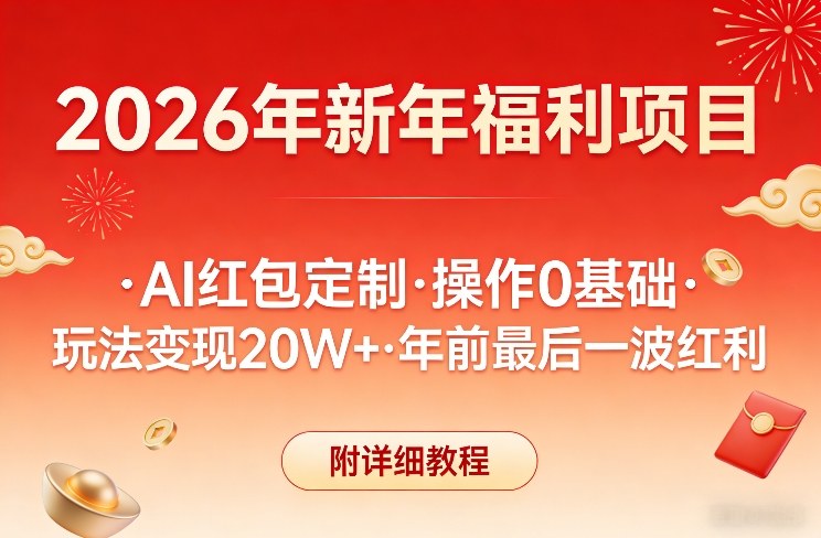 新年福利项目，AI红包定制，操作0基础，玩法变现20W+年前最后一波红利，附详细教程-轻创星球网
