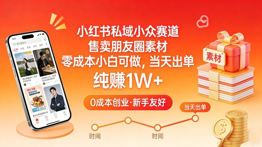 小红书私域小众赛道，售卖朋友圈素材，零成本小白可做，当天出单，月入1W+-轻创星球网