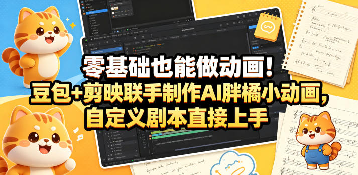 零基础也能做动画！豆包+剪映联手制作AI胖橘小动画，自定义剧本直接上手-轻创星球网