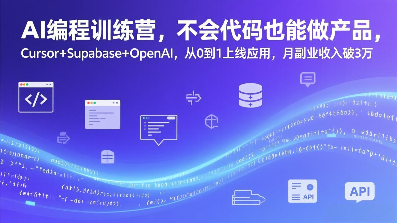 AI编程训练营，不会代码也能做产品，Cursor+Supabase+OpenAI，从0到1上线应用，月副业收入破3万-轻创星球网