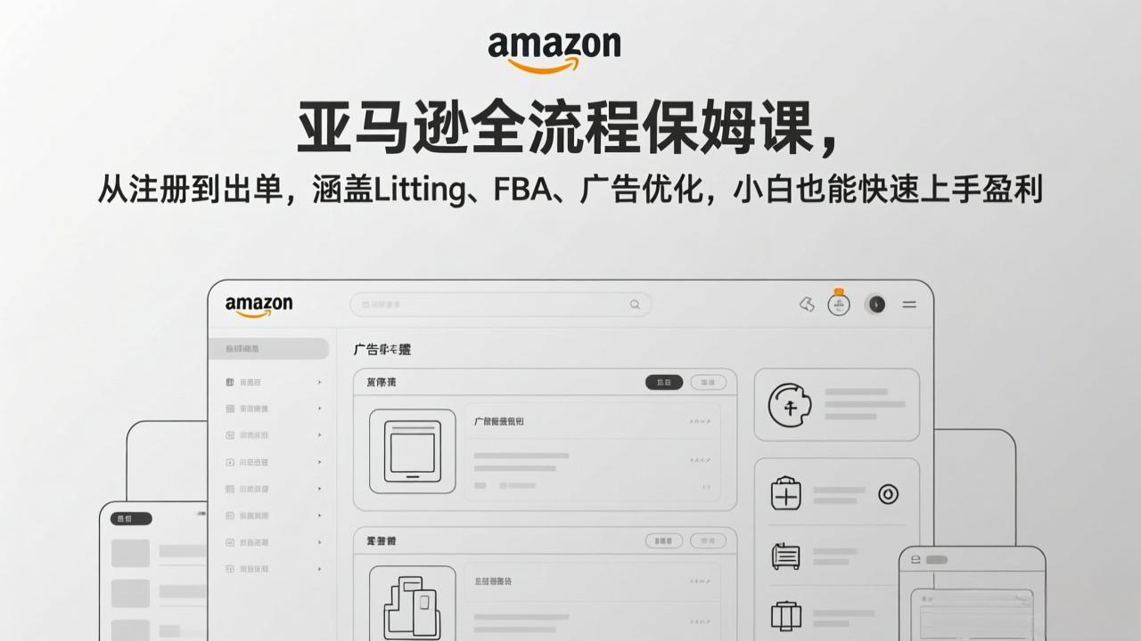 亚马逊全流程保姆课，从注册到出单，涵盖Listing、FBA、广告优化，小白也能快速上手盈利-轻创星球网