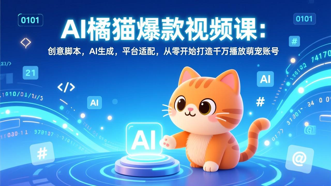 AI橘猫爆款视频课：创意脚本，AI生成，平台适配，从零开始打造千万播放萌宠账号-轻创星球网