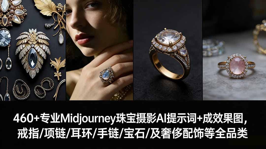 460+专业Midjourney珠宝摄影AI提示词+成效果图，戒指/项链/耳环/手链/宝石/及奢侈配饰等全品类-轻创星球网