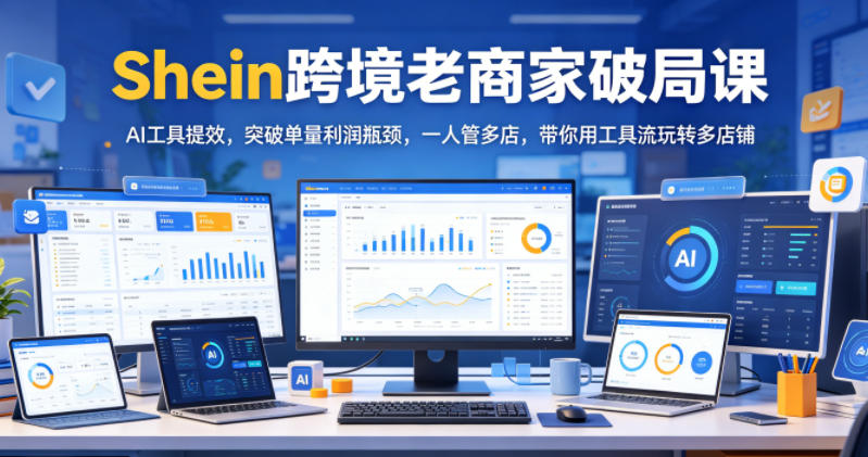 Shein跨境老商家破局课，AI工具提效，突破单量利润瓶颈，一人管多店，带你用工具流玩转多店铺-轻创星球网