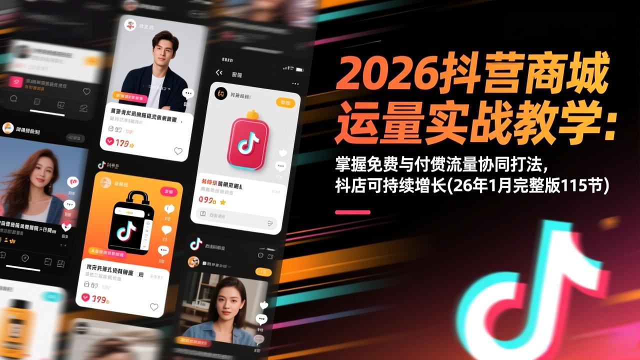 2026抖音商城运营实战教学：掌握免费与付费流量协同打法，抖店可持续增长(26年1月完整版115节-轻创星球网