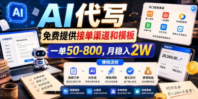 AI代写，免费提供接单渠道和模板，一单50-800，月稳入2W【揭秘】-轻创星球网