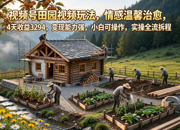 视频号田园视频玩法，情感温馨治愈，4天收益3294，变现能力强，小白可操作，实操全流程拆解-轻创星球网