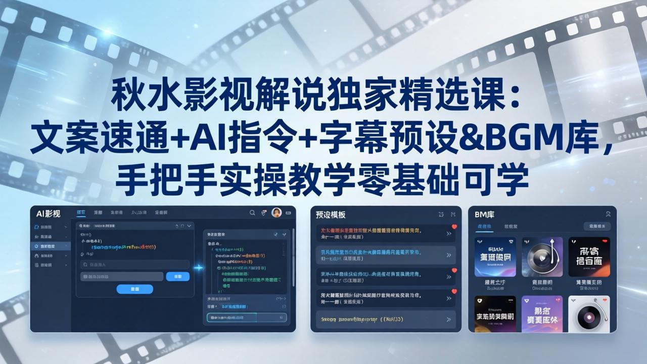 秋水影视解说独家精选课：文案速通+AI指令+字幕预设+BGM库，手把手实操教学零基础可学-轻创星球网