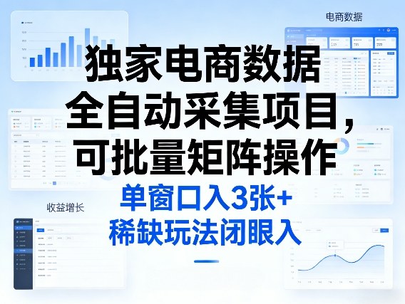 独家电商数据全自动采集项目，可批量矩阵操作，单窗口日入3张+，稀缺玩法闭眼入【揭秘】-轻创星球网