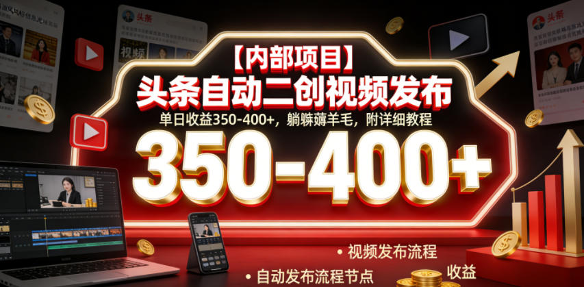 【内部项目】头条自动二创视频发布，单日收益350-400+，躺賺薅羊毛，附详细教程【揭秘】-轻创星球网