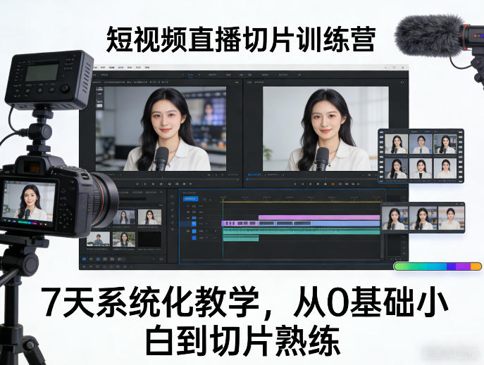 短视频直播切片训练营，7天系统化教学，从0基础小白到切片熟练-轻创星球网
