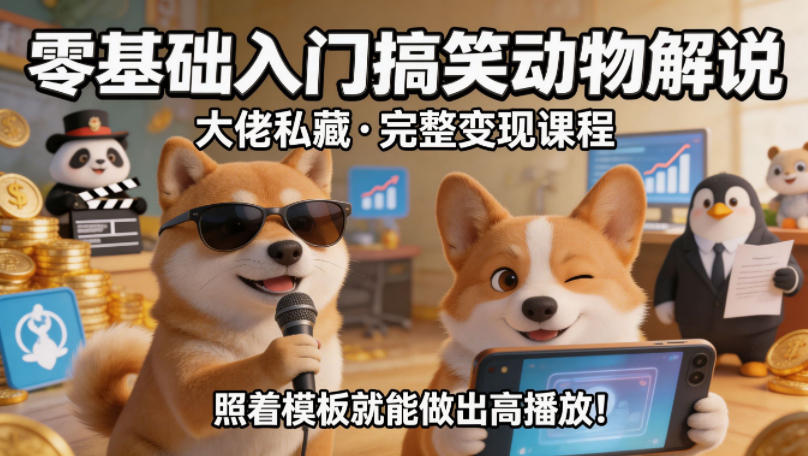 零基础入门搞笑动物解说，大佬私藏完整变现课程，照着模板就能做出高播放-轻创星球网