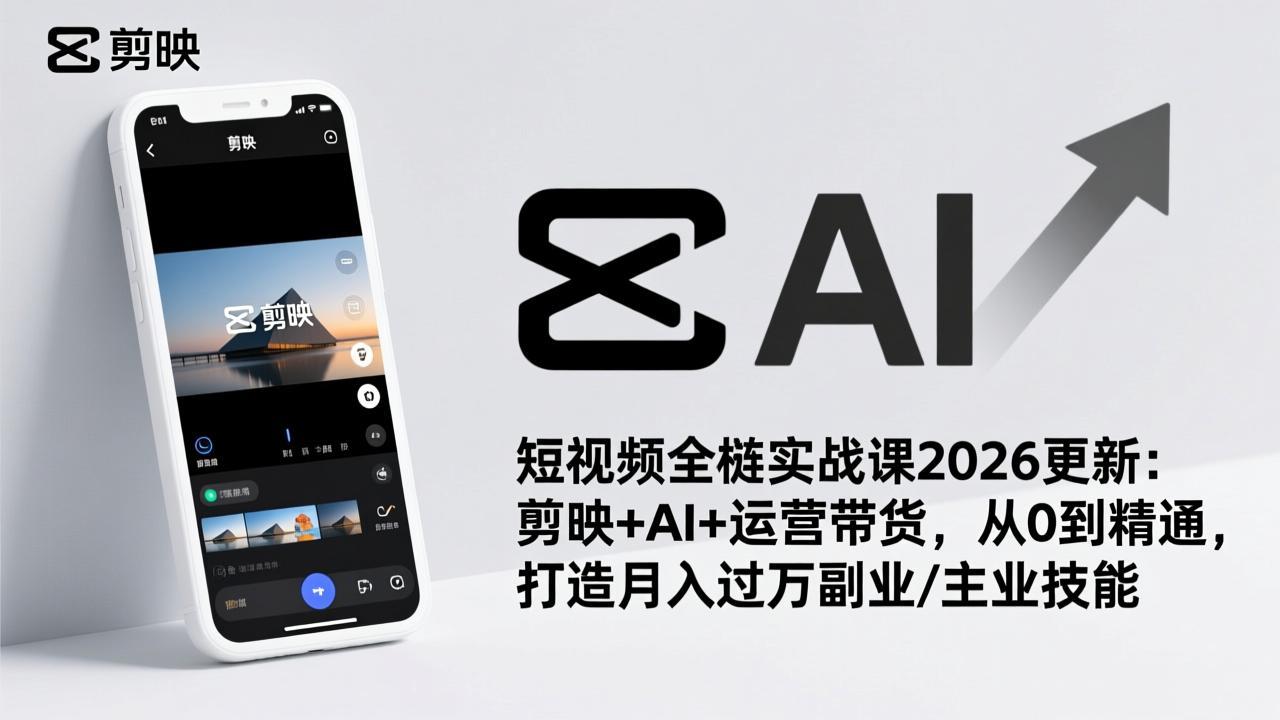 短视频全栈实战课2026更新：剪映+AI+运营带货，从0到精通，打造月入过万副业/主业技能-轻创星球网