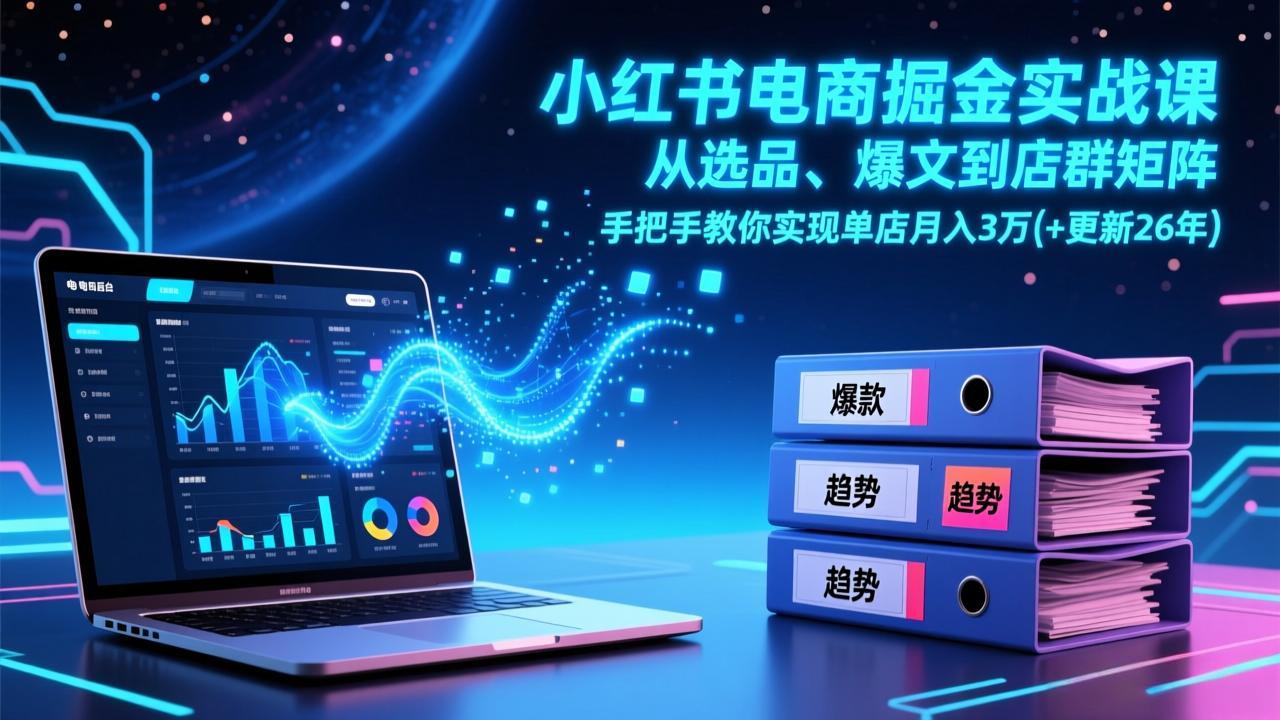 小红书电商掘金实战课，从选品、爆文到店群矩阵，手把手教你实现单店月入3万+(更新26年-轻创星球网