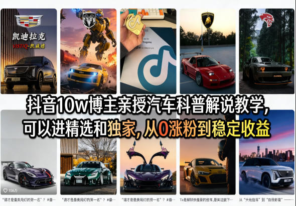 抖音10w博主亲授汽车科普解说教学，可以进精选和独家，从0涨粉到稳定收益(详细视频课程+1T素材)-轻创星球网