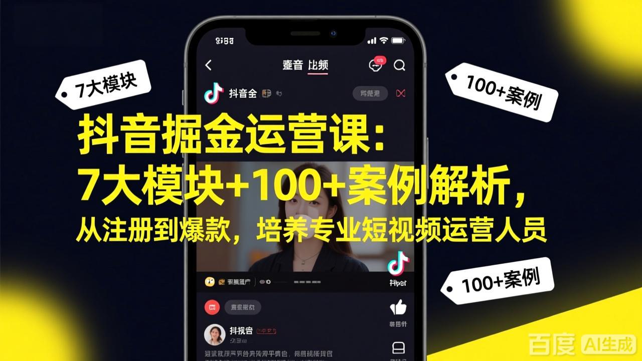 抖音掘金运营课：7大模块+100+案例解析，从注册到爆款，培养专业短视频运营人员-轻创星球网