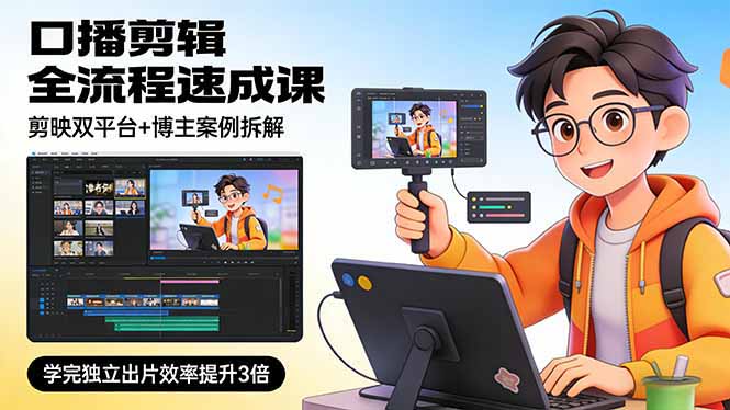口播剪辑全流程速成课，剪映双平台+博主案例拆解，学完独立出片效率提升3倍-轻创星球网