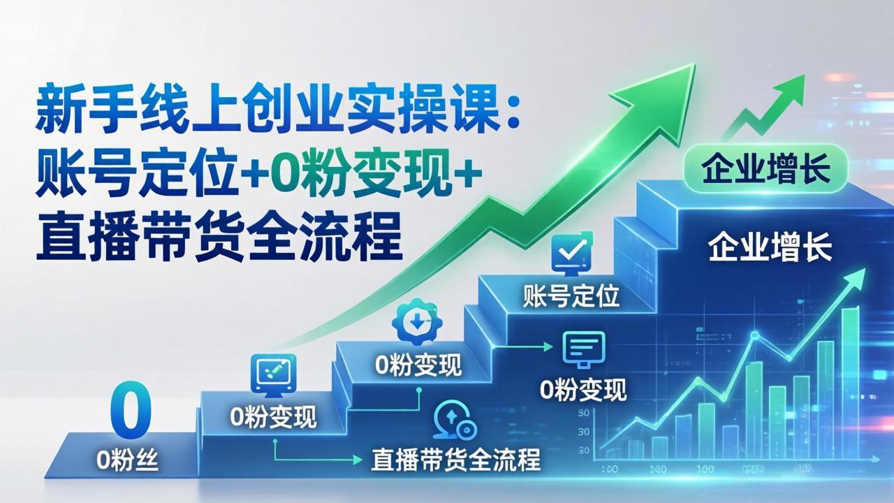 新手线上创业实操课：账号定位+0粉变现+直播带货全流程，企业用户增长一步到位-轻创星球网