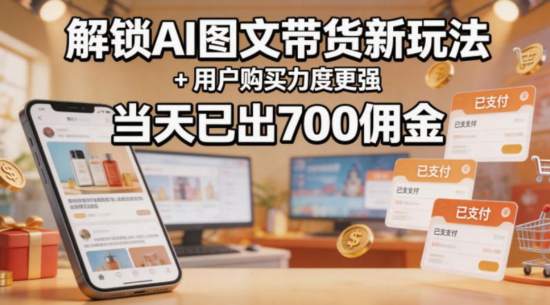 解锁ai图文带货新玩法+用户购买力度更强，当天已出700佣金，详细拆解-轻创星球网