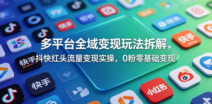 多平台全域变现玩法拆解，抖快红头流量变现实操，0粉零基础变现-轻创星球网