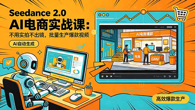 Seedance 2.0 AI电商实战课：不用实拍不出镜，批量生产爆款视频打爆GMV-轻创星球网