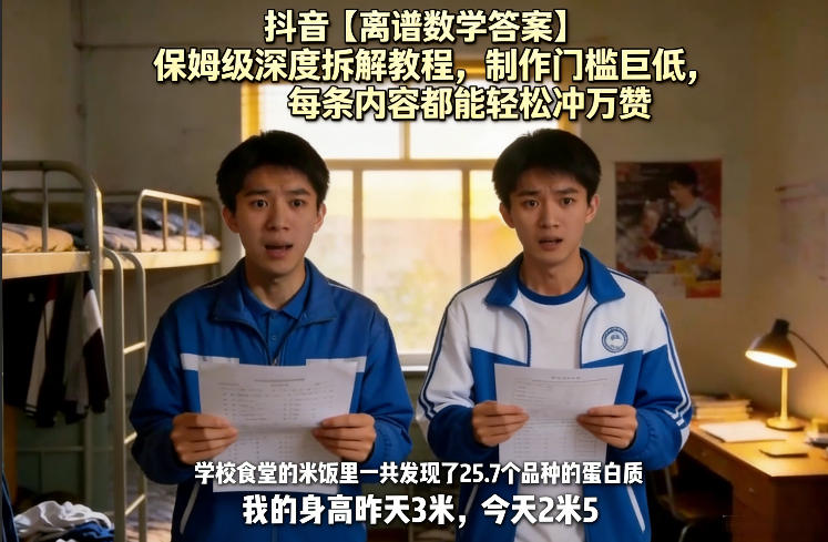 抖音【离谱数学答案】保姆级深度拆解教程，制作门槛巨低，每条内容都能轻松冲万赞，附详细步骤-轻创星球网