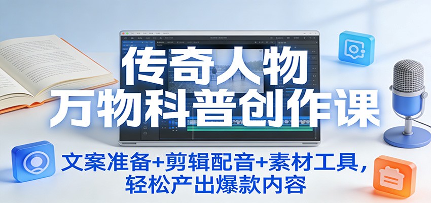 传奇人物万物科普创作课：文案准备+剪辑配音+素材工具，轻松产出爆款内容-轻创星球网