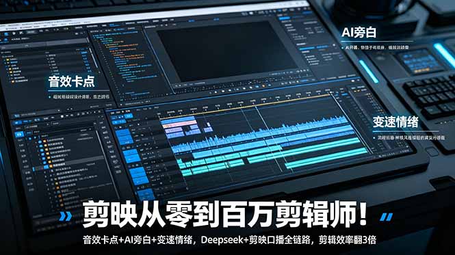 剪映从零到百万剪辑师！音效卡点+AI旁白+变速情绪，Deepseek+剪映口播全链路，剪辑效率翻3倍-轻创星球网
