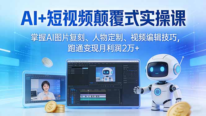 AI+短视频颠覆式实操课：掌握AI图片复刻、人物定制、视频编辑技巧，跑通变现月利润2万+-轻创星球网