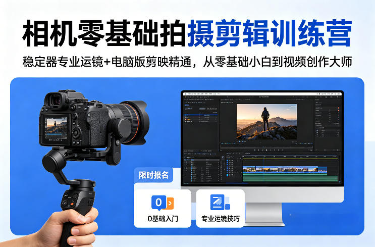相机零基础拍摄剪辑训练营：稳定器专业运镜+电脑版剪映精通，从零基础小白到视频创作大师-轻创星球网