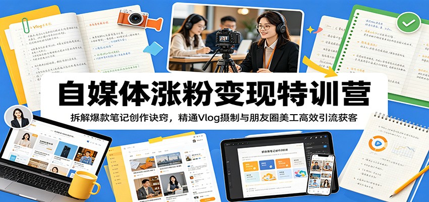 自媒体涨粉变现特训营：拆解爆款笔记创作诀窍，精通Vlog摄制与朋友圈美工高效引流获客-轻创星球网