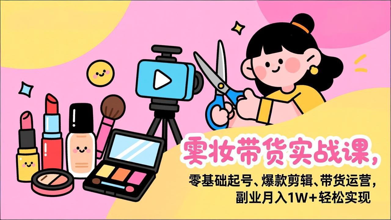 美妆带货实战课，零基础起号、爆款剪辑、带货运营，副业月入1W+轻松实现-轻创星球网