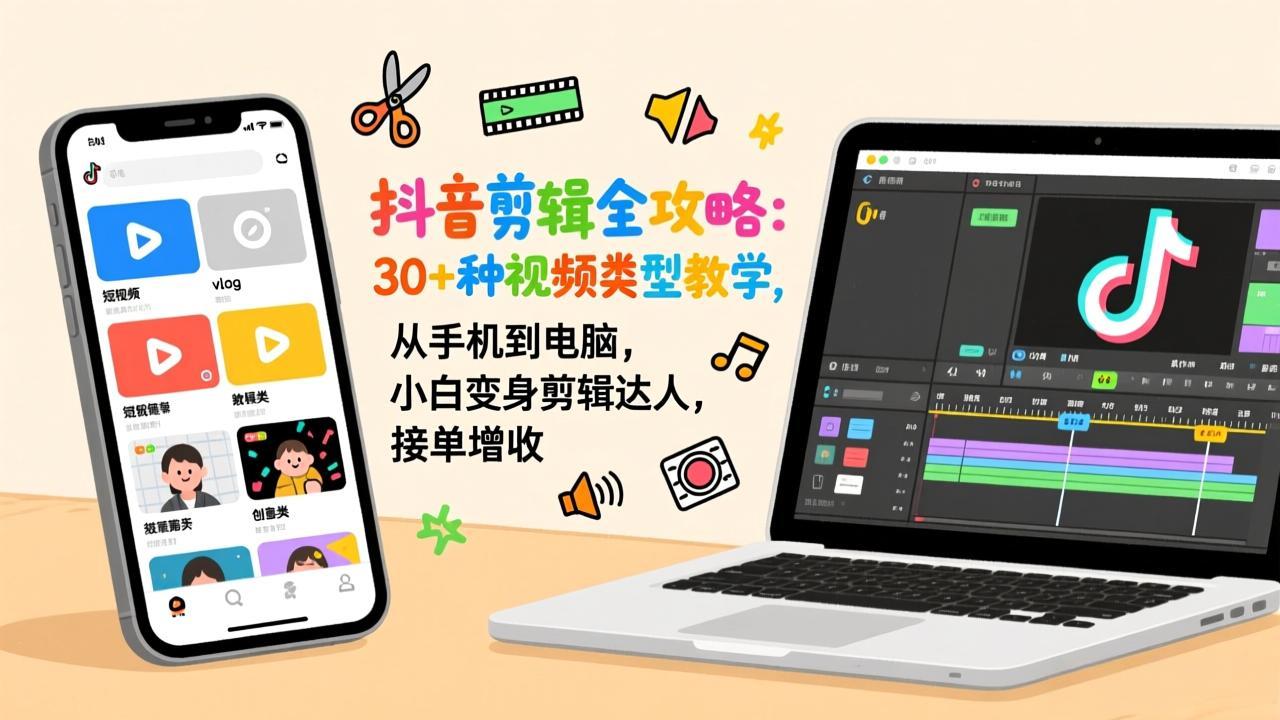 抖音剪辑全攻略：30+种视频类型教学，从手机到电脑，小白变身剪辑达人，接单增收-轻创星球网