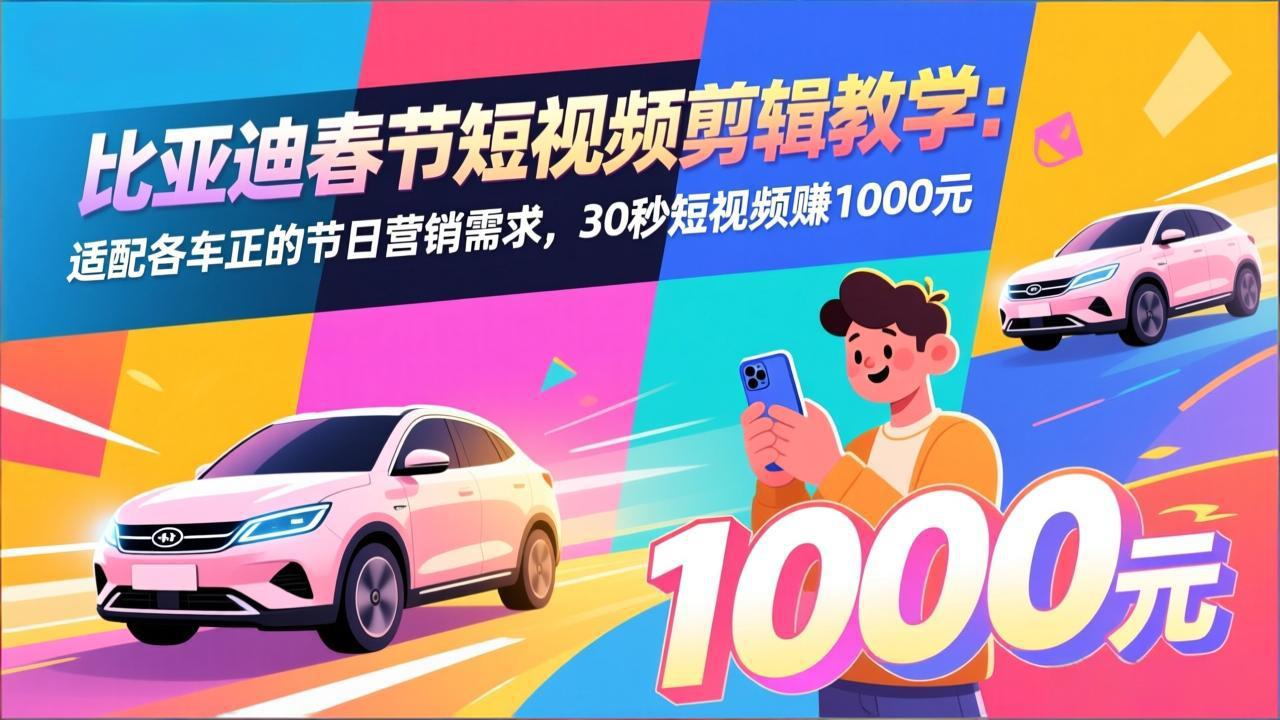 比亚迪春节短视频剪辑教学：适配各车企的节日营销需求，30秒短视频赚1000元-轻创星球网